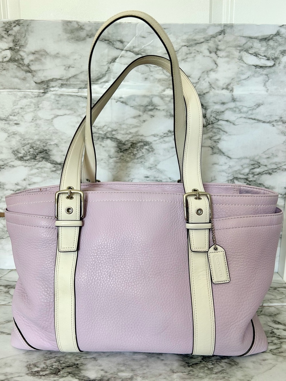 Coach Hamptons Lilac Lavender Pebbled Leather Tote Travel Diaper Bag F10691 Y2K